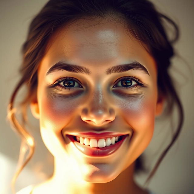 A beautifully enhanced photograph of a person's face with brightened facial features, a softly blurred background that adds depth, vibrant colors, and a high-quality finish that emphasizes the emotional expression of the subject