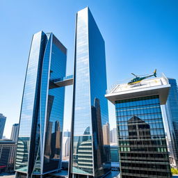 Three sleek, modern commercial towers standing side by side, featuring a futuristic architectural design