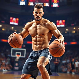 A sexy basketball player with strong muscles, wearing form-fitting sports gear, showing off their athletic physique