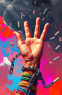 A powerful digital painting depicting a girl's hand breaking free from chains, symbolizing liberation and empowerment
