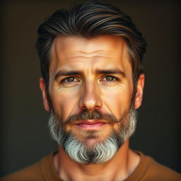 A middle-aged man with a new beard and hairstyle, featuring rich brown color