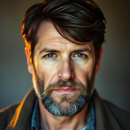 A middle-aged man with a new beard and hairstyle, featuring rich brown color