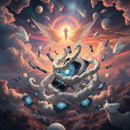 A surreal depiction of a magical realm showcasing the duality of technology as both captivating and dangerous