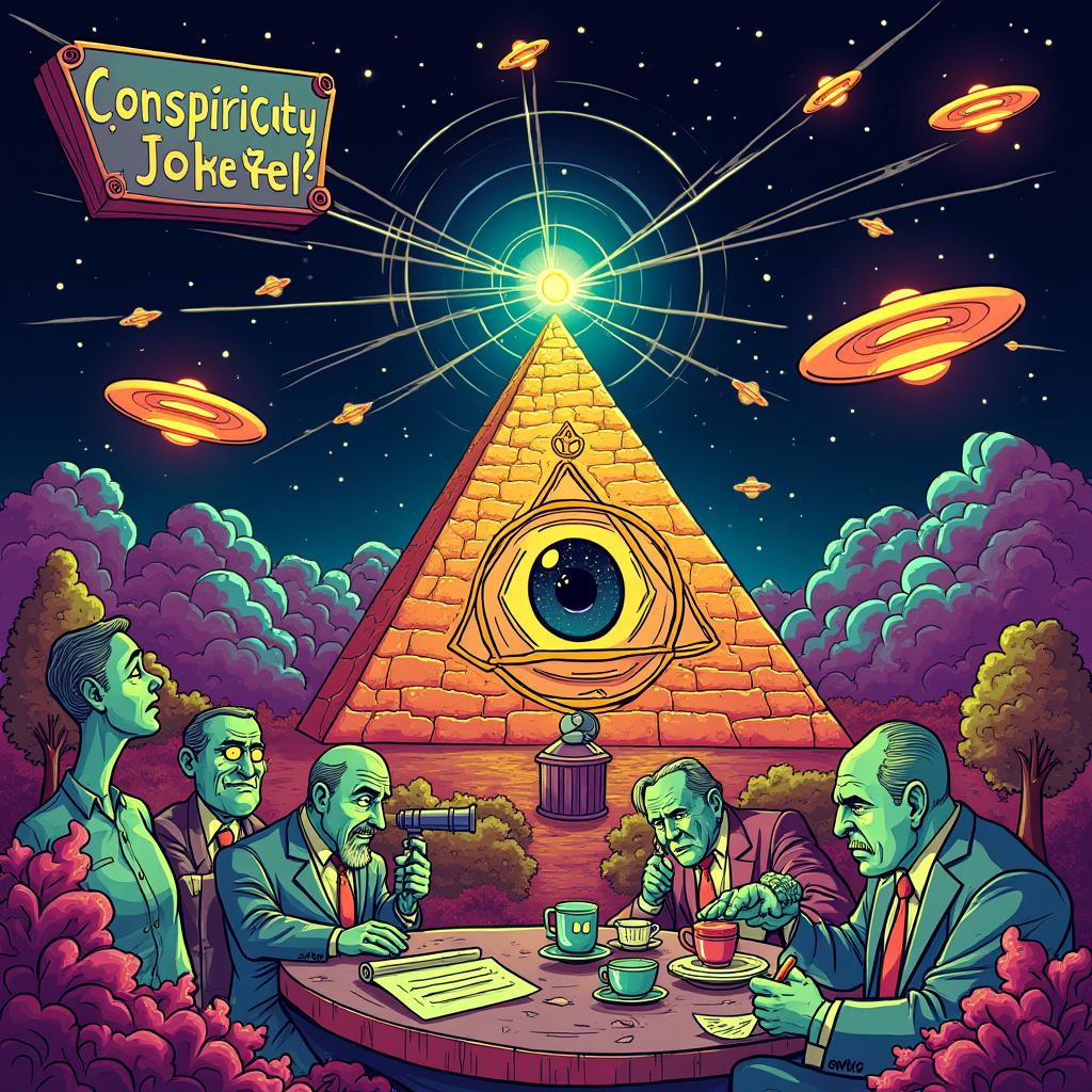 A vibrant and engaging background for a conspiracy theory joke book