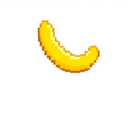 A vibrant, pixelated banana with bright yellow color and a slightly curved shape, placed against a simple white background