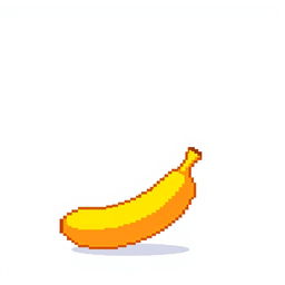 A vibrant, pixelated banana with bright yellow color and a slightly curved shape, placed against a simple white background