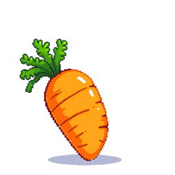 A vibrant and playful pixel art representation of a carrot, featuring bright orange and green shades