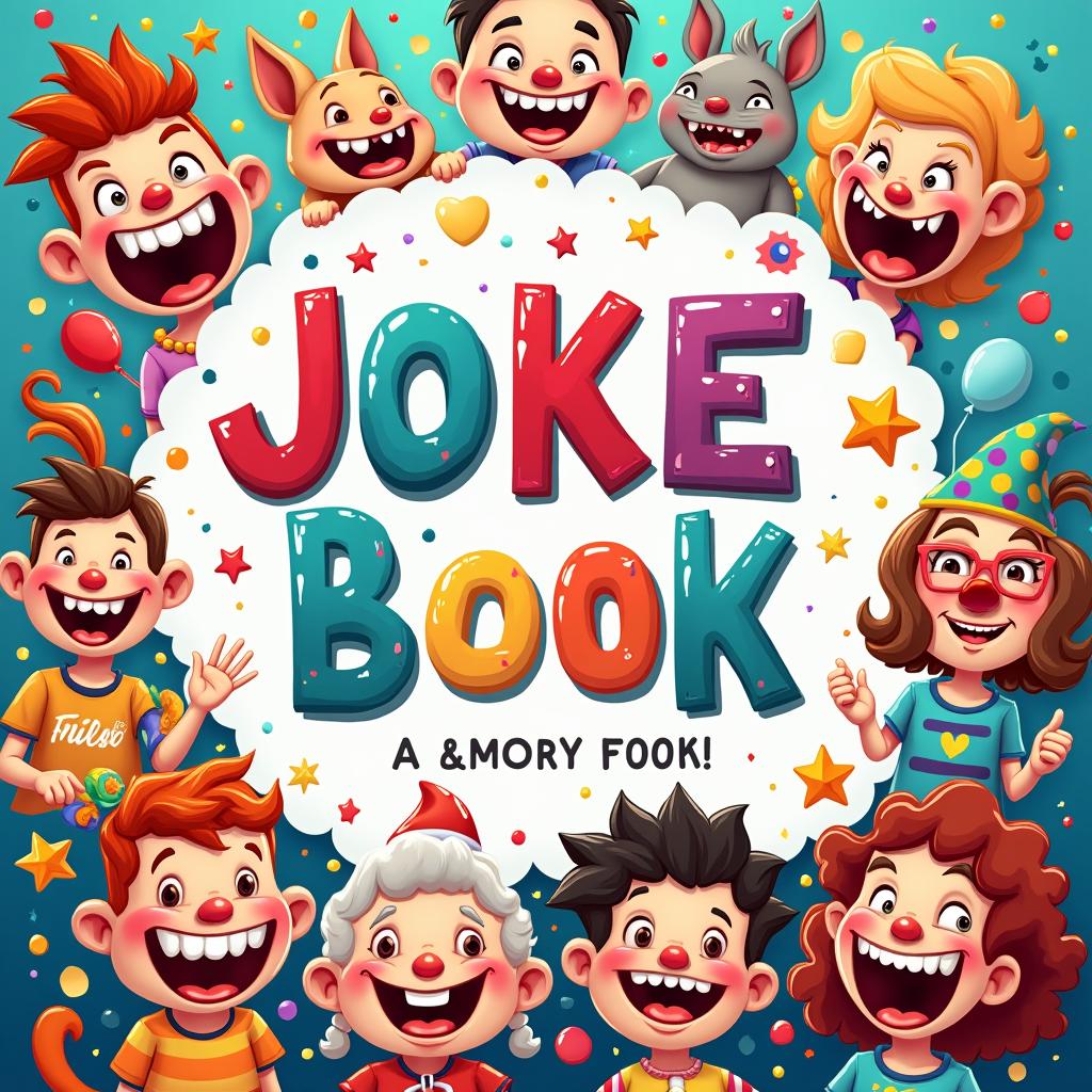 A vibrant and whimsical book cover design for a joke book, featuring a playful illustration without any text