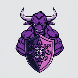 A dynamic and powerful illustration of a purple bull holding a shield, designed in a bold vector style