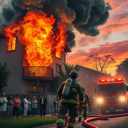 A dramatic scene depicting Lionel Messi's house on fire, with flames and smoke billowing from the windows