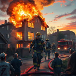 A dramatic scene depicting Lionel Messi's house on fire, with flames and smoke billowing from the windows
