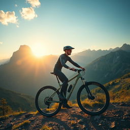 A tall white man riding a mountain bike along a rugged trail surrounded by a breathtaking mountainous landscape
