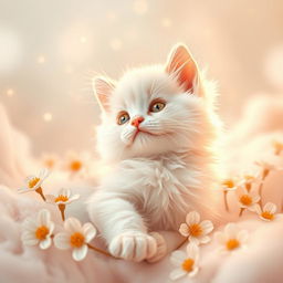 A beautiful, magical background featuring the soft and fluffy texture of a white and gold kitty