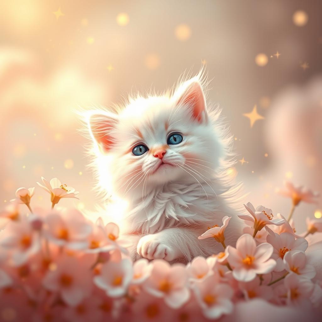 A beautiful, magical background featuring the soft and fluffy texture of a white and gold kitty