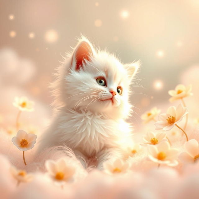 A beautiful, magical background featuring the soft and fluffy texture of a white and gold kitty