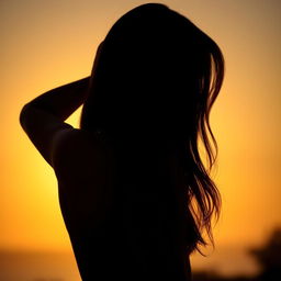 A beautifully lit close-up of a woman's silhouette against a bright sunset backdrop, her figure creating an elegant curvature that enhances her femininity