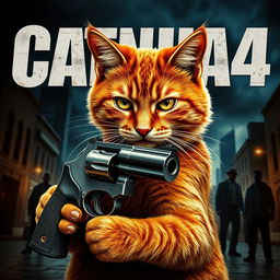 A highly realistic movie poster featuring a ginger cat holding a Magnum 
