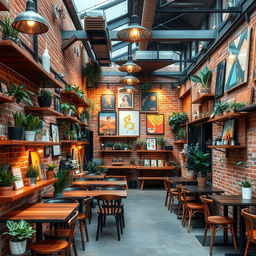 An outdoor coffee shop wall with a length of 20 meters and a height of 3 meters, featuring a rustic brick facade