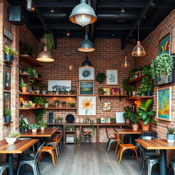An outdoor coffee shop wall with a length of 20 meters and a height of 3 meters, featuring a rustic brick facade