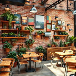 An outdoor café wall backdrop featuring a brick wall that's 20 meters long and 3 meters high