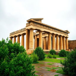 The magnificent Persepolis palace of the Achaemenid Empire, beautifully depicted in the rain