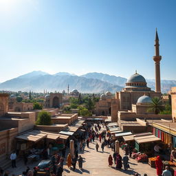 A captivating ancient city of Iran, showcasing intricate Persian architecture with stunning minarets, colorful tiled mosaics, and lush gardens