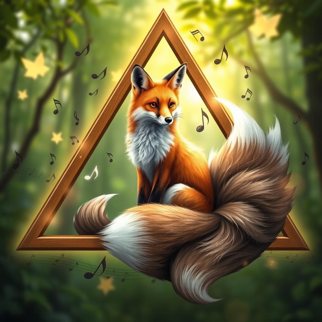 A beautifully designed triangle frame that features a mystical nine-tailed fox sitting gracefully inside it