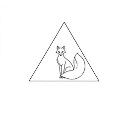 A minimalist triangle frame inspired by Greek art, featuring a stylized nine-tailed fox sitting elegantly inside