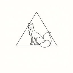 A minimalist triangle frame inspired by Greek art, featuring a stylized nine-tailed fox sitting elegantly inside