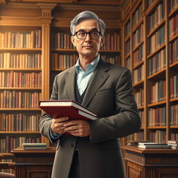 A digital artwork featuring an elegant and scholarly figure representing an academic associate professor in a university setting