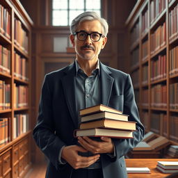 A digital artwork featuring an elegant and scholarly figure representing an academic associate professor in a university setting
