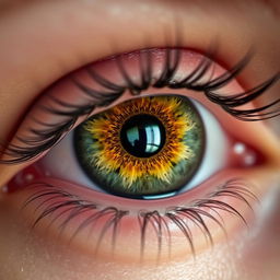 A striking close-up of a human eye, vividly colored with intricate details