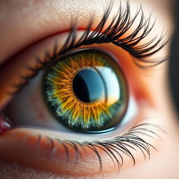 A striking close-up of a human eye, vividly colored with intricate details