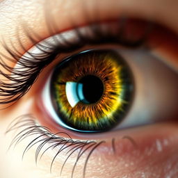 A striking close-up of a human eye, vividly colored with intricate details