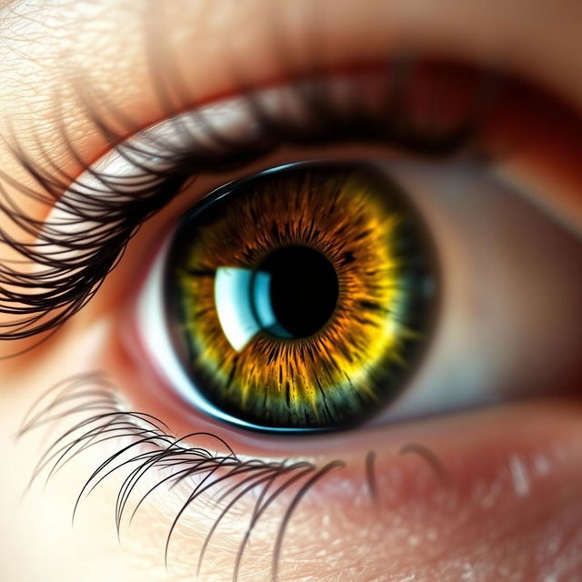 A striking close-up of a human eye, vividly colored with intricate details