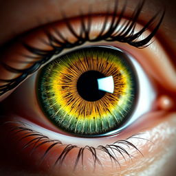 A striking close-up of a human eye, vividly colored with intricate details