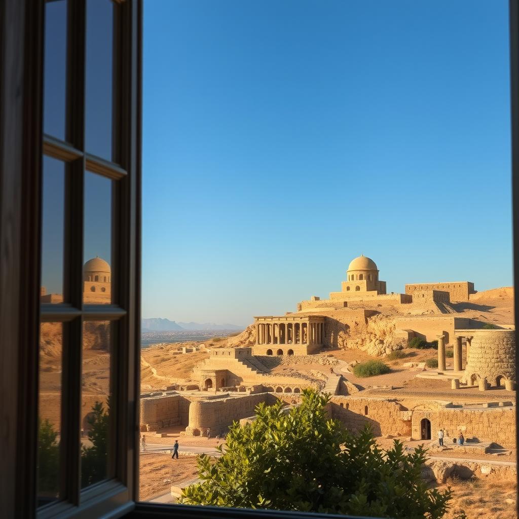 A beautiful window view overlooking breathtaking Syrian archaeological sites