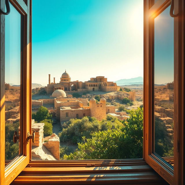 A beautiful window view overlooking breathtaking Syrian archaeological sites