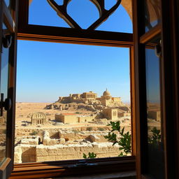 A beautiful window view overlooking breathtaking Syrian archaeological sites