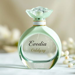 A beautifully designed perfume bottle with the brand name 'Evodia Perfume' elegantly etched onto the glass