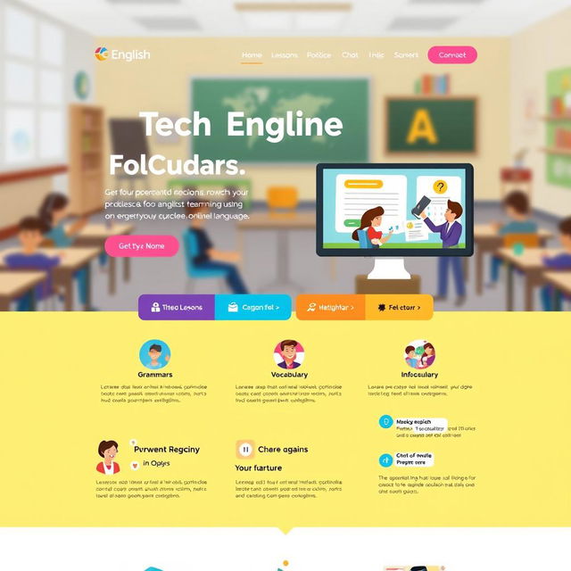 A visually engaging website design focused on teaching English language