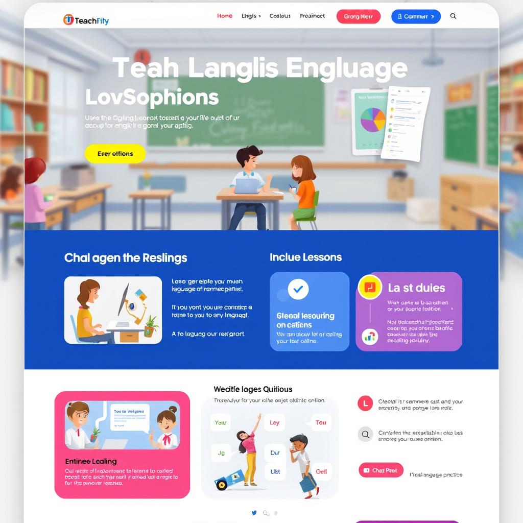 A visually engaging website design focused on teaching English language