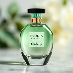 A stunning perfume bottle labeled 'Evodia Perfume' with the product name 'Oddyssy' elegantly displayed