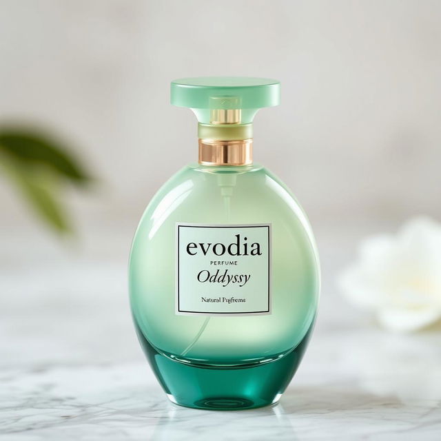 A stunning perfume bottle labeled 'Evodia Perfume' with the product name 'Oddyssy' elegantly displayed