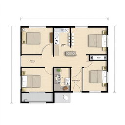 A detailed architectural plan of a 3-bedroom residential apartment with a total area of 120 square meters