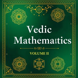 An academic cover design for 'Vedic Mathematics Volume II', showcasing traditional Indian art and symbols associated with mathematics