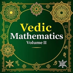 An academic cover design for 'Vedic Mathematics Volume II', showcasing traditional Indian art and symbols associated with mathematics
