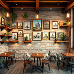 An outdoor cafe wall backdrop featuring a 20-meter long and 3-meter high brick wall