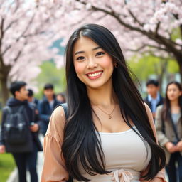 A stunning South Korean university student with large, voluptuous breasts, epitomizing beauty and confidence