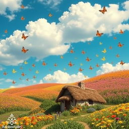 A whimsical and colorful landscape inspired by the themes of L